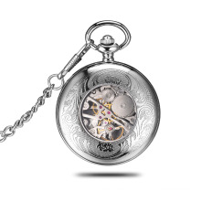 D01473o hot sale wholesale mechanical silver case pocket watch with gold movement and high quality